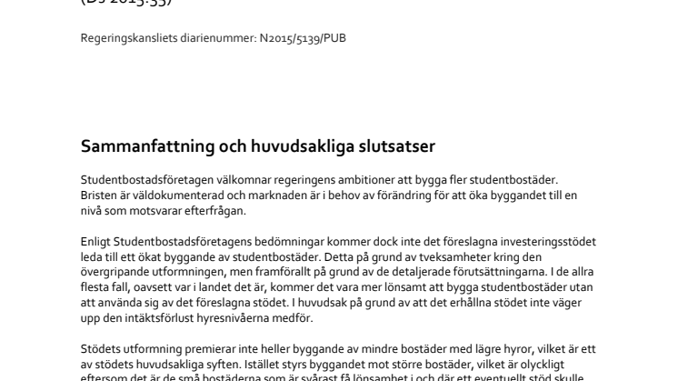 Remissvar investeringsstöd 2015
