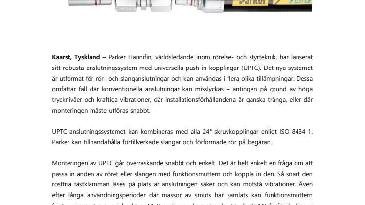 Parker släpper robust anslutningssystem med universella push in-kopplingar som sparar tid och kostnader