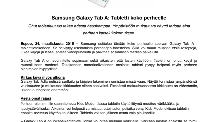 ​Samsung Galaxy Tab A: Tabletti koko perheelle
