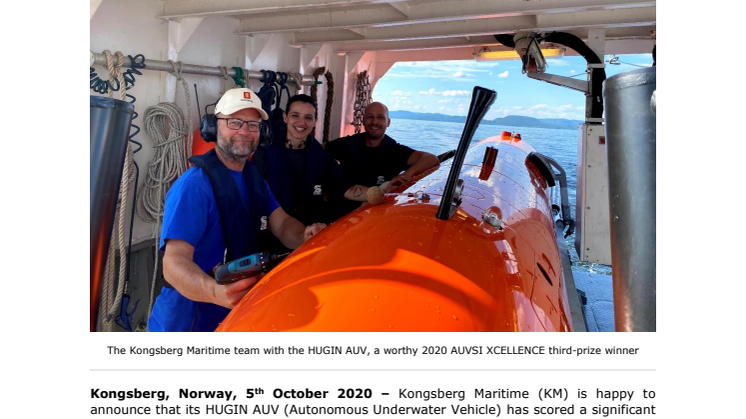 HUGIN AUV scoops top-three Technology & Innovation category prize in the 2020 AUVSI XCELLENCE Awards