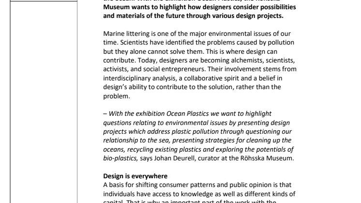 Invitation: Press preview Ocean Plastics, the Röhsska Museum, June 14th at 11:00
