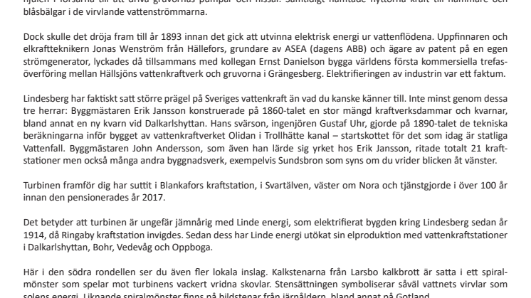 Informationsskylt TURBIN - historien om elektrifieringen av Bergslagen