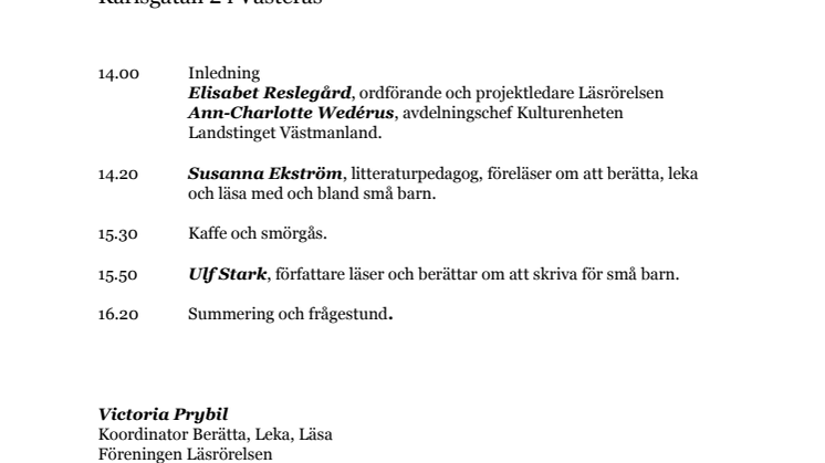 Berätta, Leka, Läsa Västerås 17 september 2014