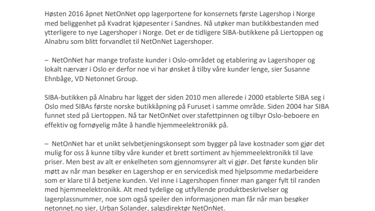 NetOnNet ekspanderer med to nye Lagershoper i Norge