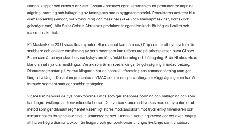Många nyheter från Saint-Gobain Abrasives på MaskinExpo