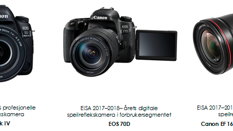 Canon anerkjennes for klasseledende produkter i 2017 EISA Awards