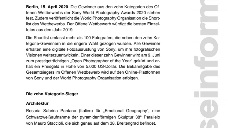 Sony World Photography Awards: Das sind die Gewinner des Offenen Wettbewerbs 2020