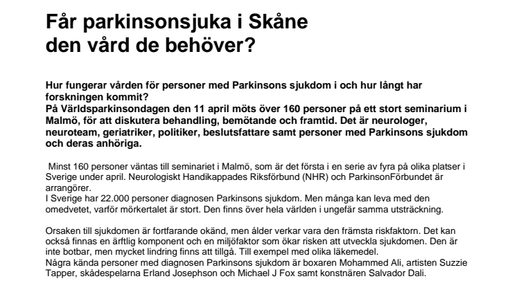 Får parkinsonsjuka i Skåne den vård de behöver?