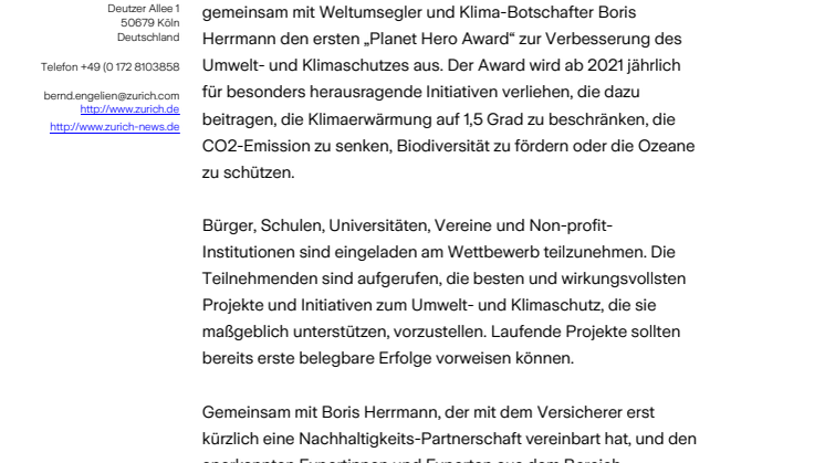 Planet Hero Award: Zurich sucht Projekte zur Verbesserung des Umwelt- und Klimaschutzes