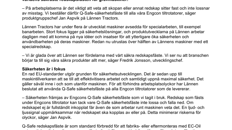 Lännen Tractors väljer säkert redskapsfäste från Engcon som standard
