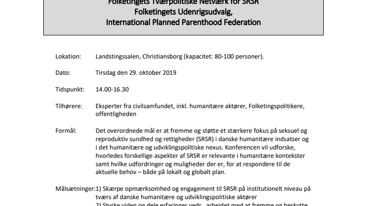 Konference om seksuel og reproduktiv sundhed og rettigheder i humanitære kriser
