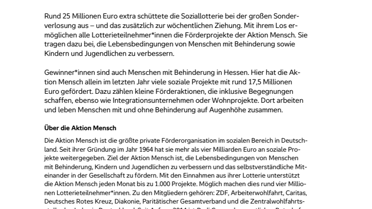 Landkreis Offenbach:  Glückspilz gewinnt 1 Million Euro bei der Frühjahrs-Sonderverlosung der Aktion Mensch