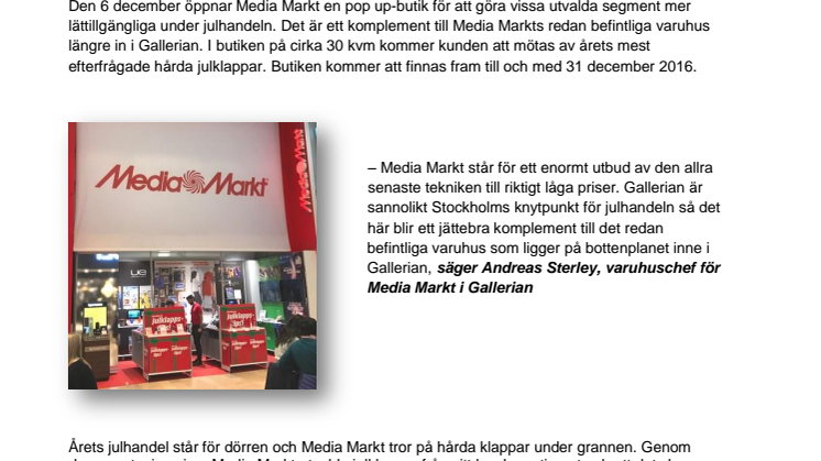 Media Markt öppnar pop up-butik i Gallerian