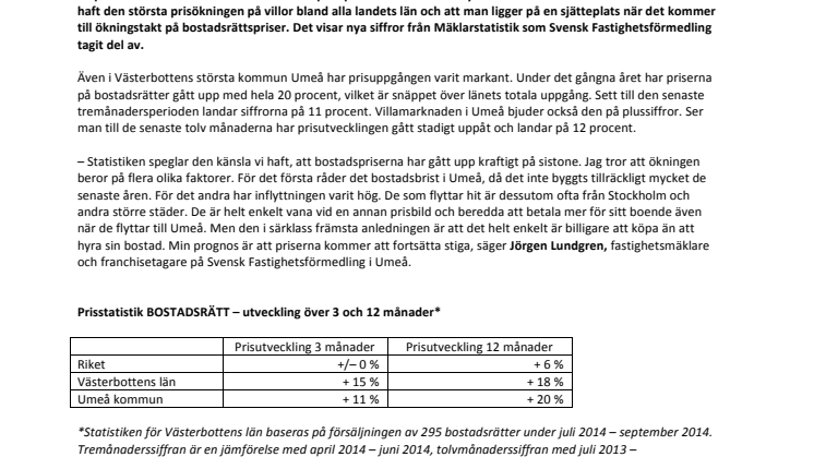 Villapriserna i Västerbotten stiger mest i landet