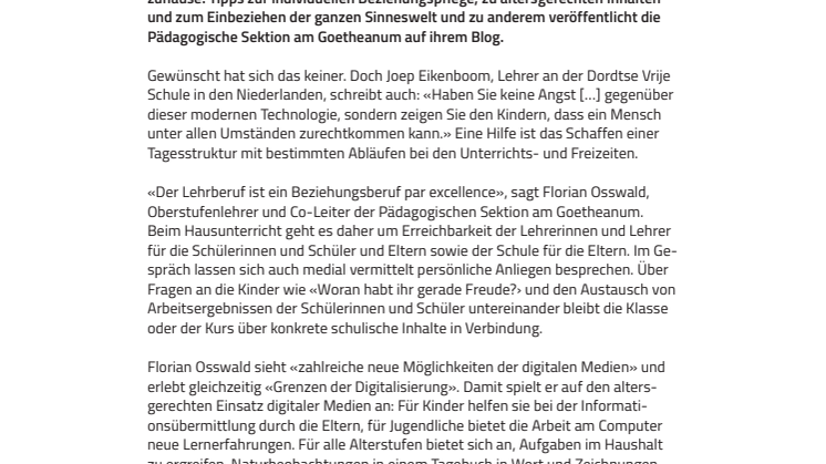 Coronavirus – praktische Anregungen für Lernen zuhause: «Der Lehrberuf ist ein Beziehungsberuf»