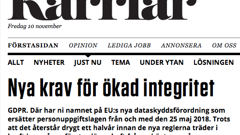 Tidningen Karriär skriver om Kivras arbete med GDPR