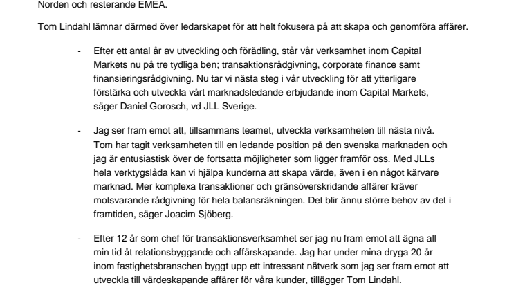 Joacim Sjöberg får utökat ansvar – blir chef för JLL Capital Markets Sverige
