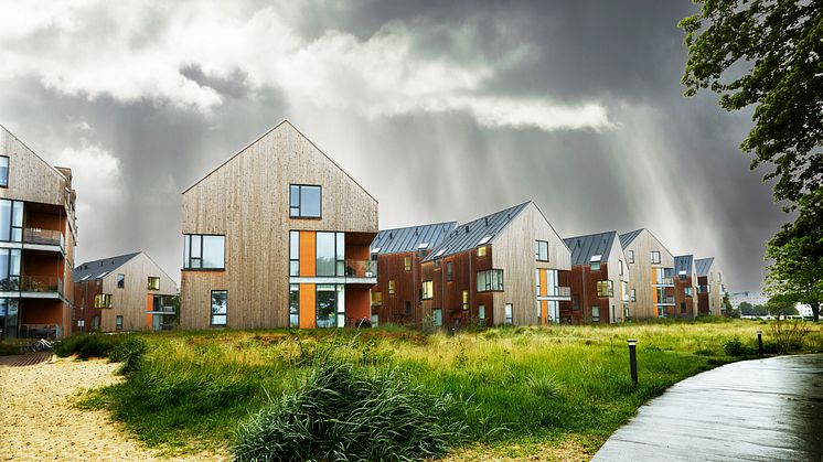 Kronborg Strand er beklædt med 12.000 kvm. vedligeholdelsesfri ThermoWood® D212 fra Södra. Træet er gjort naturligt modstandsdygtigt over for råd og svamp med en særlig varmebehandling. Arkitekt: Arkitema, bygherre: PFA og PBU.