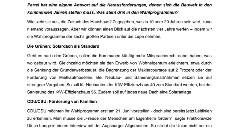 Die Zukunft des Bauens: Das haben die Parteien vor