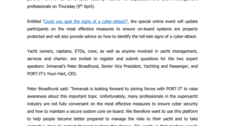 Inmarsat and PORT-IT Host Cyber Security Webinar