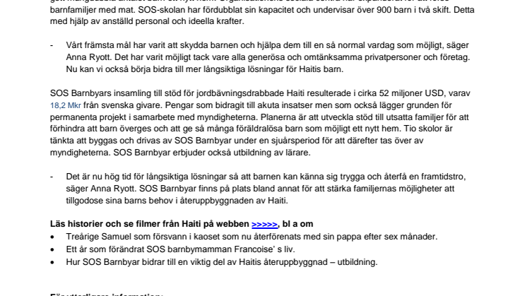 SOS Barnbyar stannar och bidrar till återuppbyggnad av Haiti