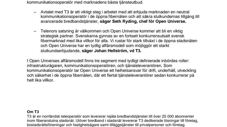Open Universe tecknar avtal med T3
