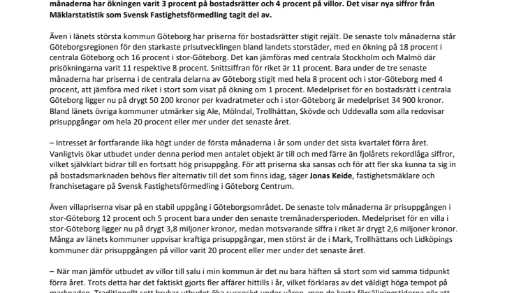 Bostadsmarknaden fortsatt uppåt i Västra Götaland – Göteborg tar täten bland storstäderna