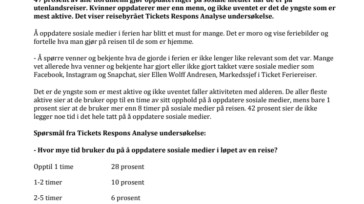 Nesten halvparten av oss oppdaterer sosiale medier på utenlandsreisen