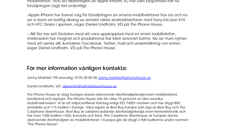 Smarta mobiltelefoner ökar hos The Phone House 