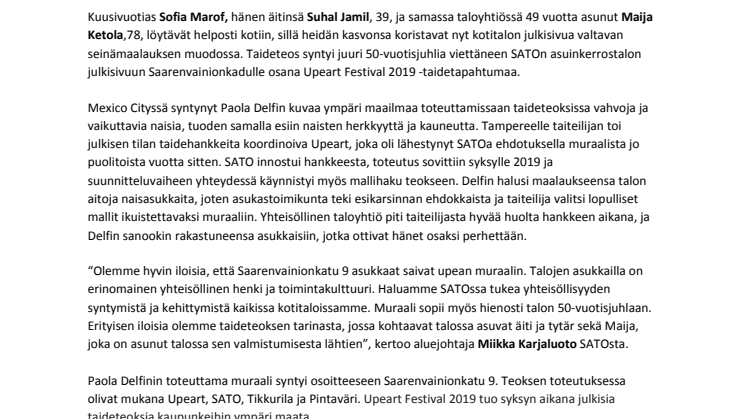 Tampereelle valmistui vahvoja naisia juhlistava muraali – kolme taloyhtiön asukasta antoi kasvonsa teokseen