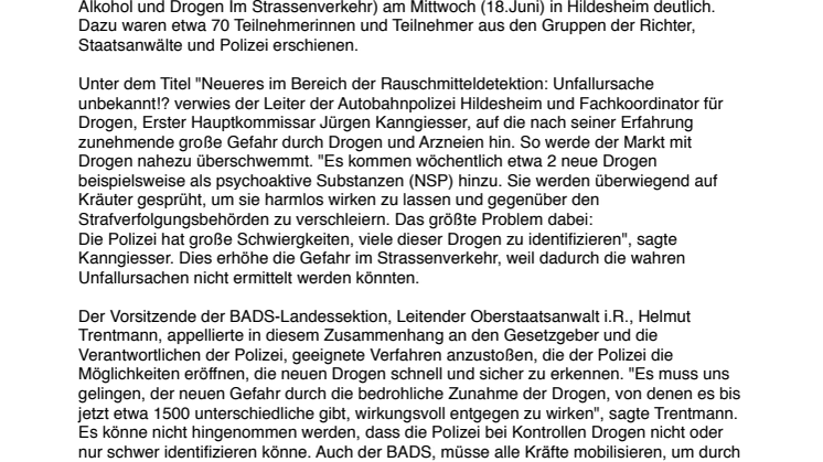 „Drogen und Arzneien - eine große Gefahr für die Sicherheit im Straßenverkehr“ 