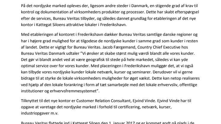 Bureau Veritas imødekommer nordjysk efterspørgsel med etablering af nyt kontor i Frederikshavn