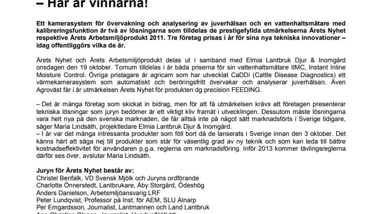 Året Nyhet och Årets Arbetsmiljöprodukt 2011 - Här är vinnarna!