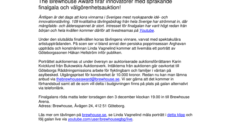 The Brewhouse Award firar innovatörer med sprakande finalgala och välgörenhetsauktion!