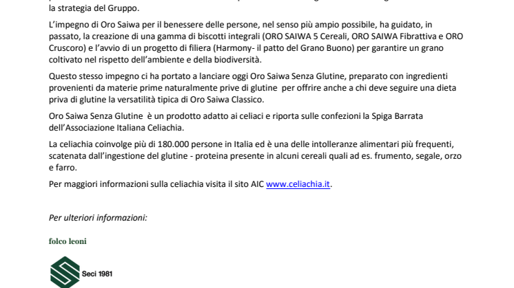 Oro Saiwa Senza Glutine, il gusto della tradizione ora è per tutti