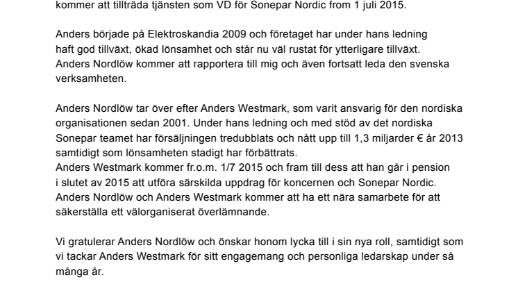 Anders Nordlöw blir VD för Sonepar Nordic