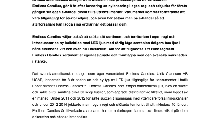 Svenska Endless Candles™ gör en nylansering i Skandinavien med nytt utseende och erbjuder både egen e-handel och egen distribution.