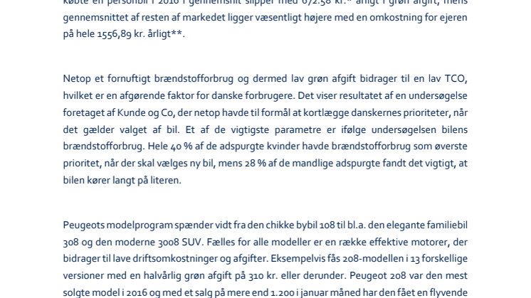 Nye Peugeot-kunder betaler mindst i grøn afgift 