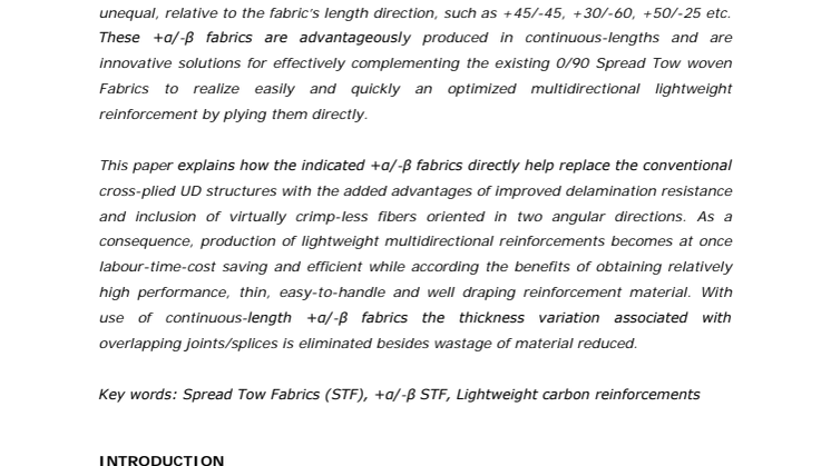 Paper: Continuous-length Spread Tow +α/-β Fabrics