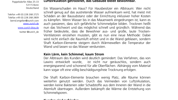 Zurich testet Flüstertrocknung bei Wasserschäden