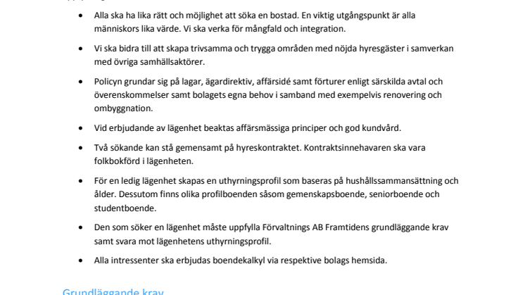 Ny uthyrningspolicy för bostäder