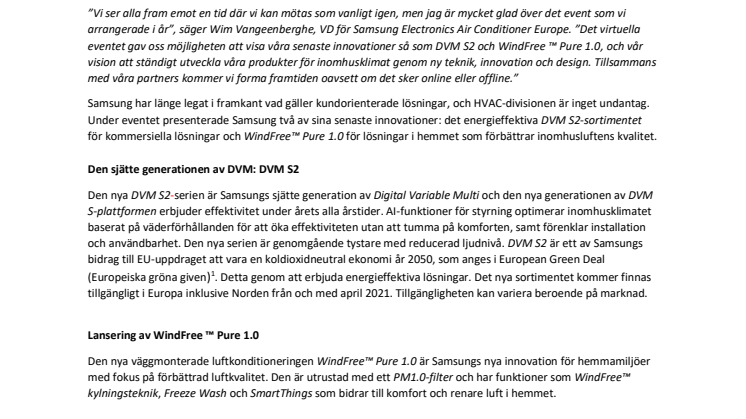 Samsungs senaste HVAC-innovationer presenterade under det årliga eventet Climate Solutions Day