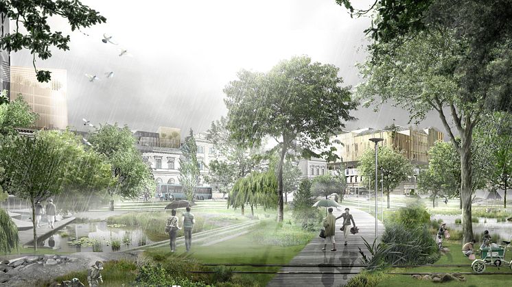 Tillstyrkande av detaljplan för överdäckning av Götaleden är ett av ärendena på stadsbyggnadsnämnden den 23 maj. Visionsbild: White.