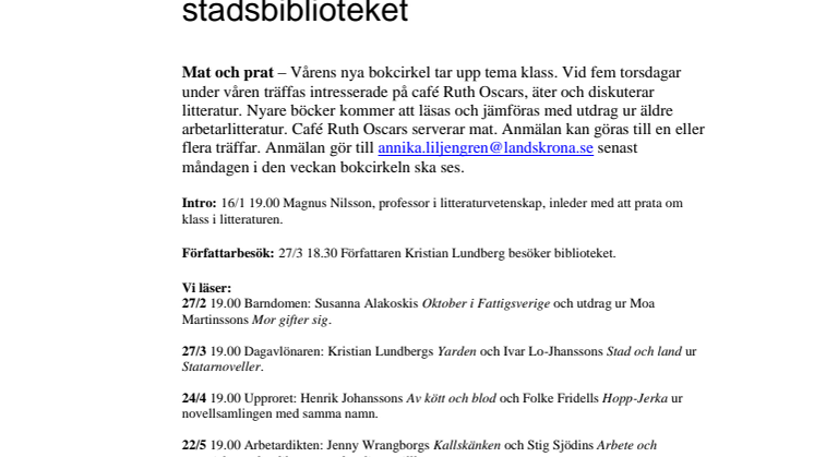 Klass - vårens bokcirkel på Landskrona stadsbibliotek
