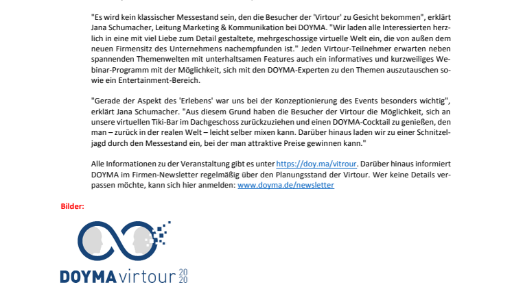 DOYMA-Pressemitteilung: Virtour 2020: DOYMAs virtueller Messeauftritt 