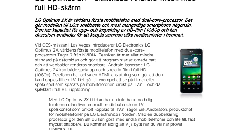 LG Optimus 2X - blixtsnabb Android-mobil med full HD