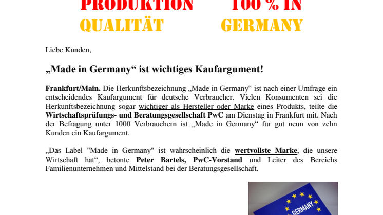 MADE IN GERMANY ist Kaufargument Nr. 1!