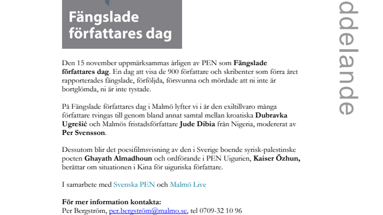 Internationell författarscen: Fängslade författares dag
