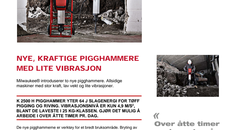 NYE, KRAFTIGE MILWAUKEE® PIGGHAMMERE MED LITE VIBRASJON