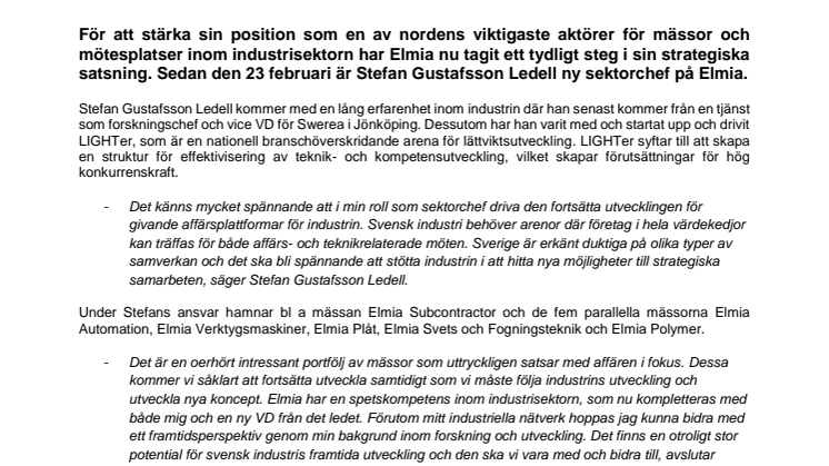 Elmia förstärker inom industri